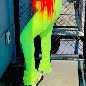 Lime Green Stacked Pants
